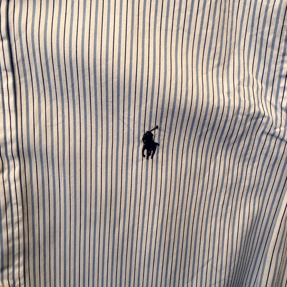 Ralph Lauren 15.5 M Button Down Long Sleeve White Blue Stripe Dress Casual Shirt - Picture 2 of 8